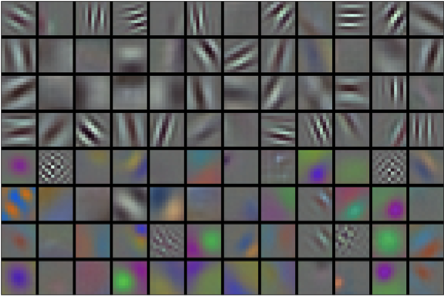 Filters learned by the first layer of AlexNet